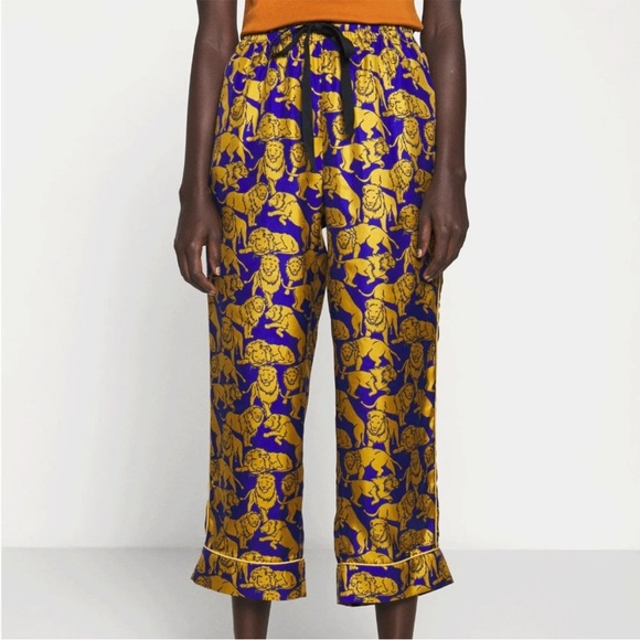 J. Crew Pants - NWT J. Crew collection silk twill relaxed pant sleepy lions print cobalt 14